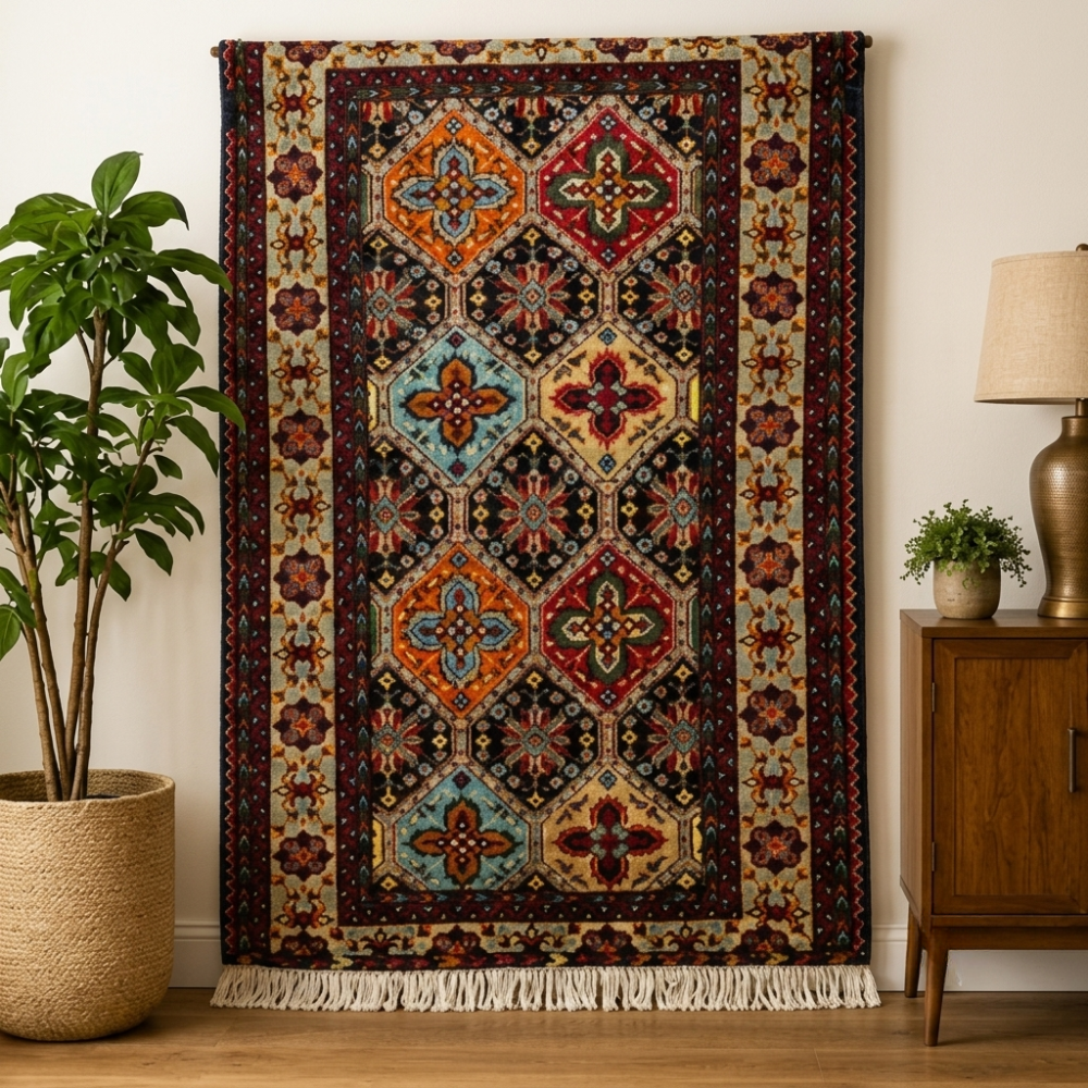 Handmade Afghan Wool Rug with Geometric Pattern