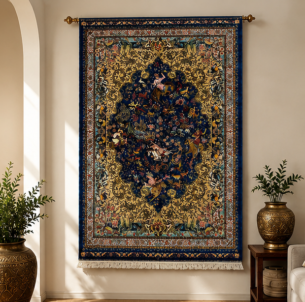 Persian Hand-Knotted Carpet with Medallion and Floral Motifs