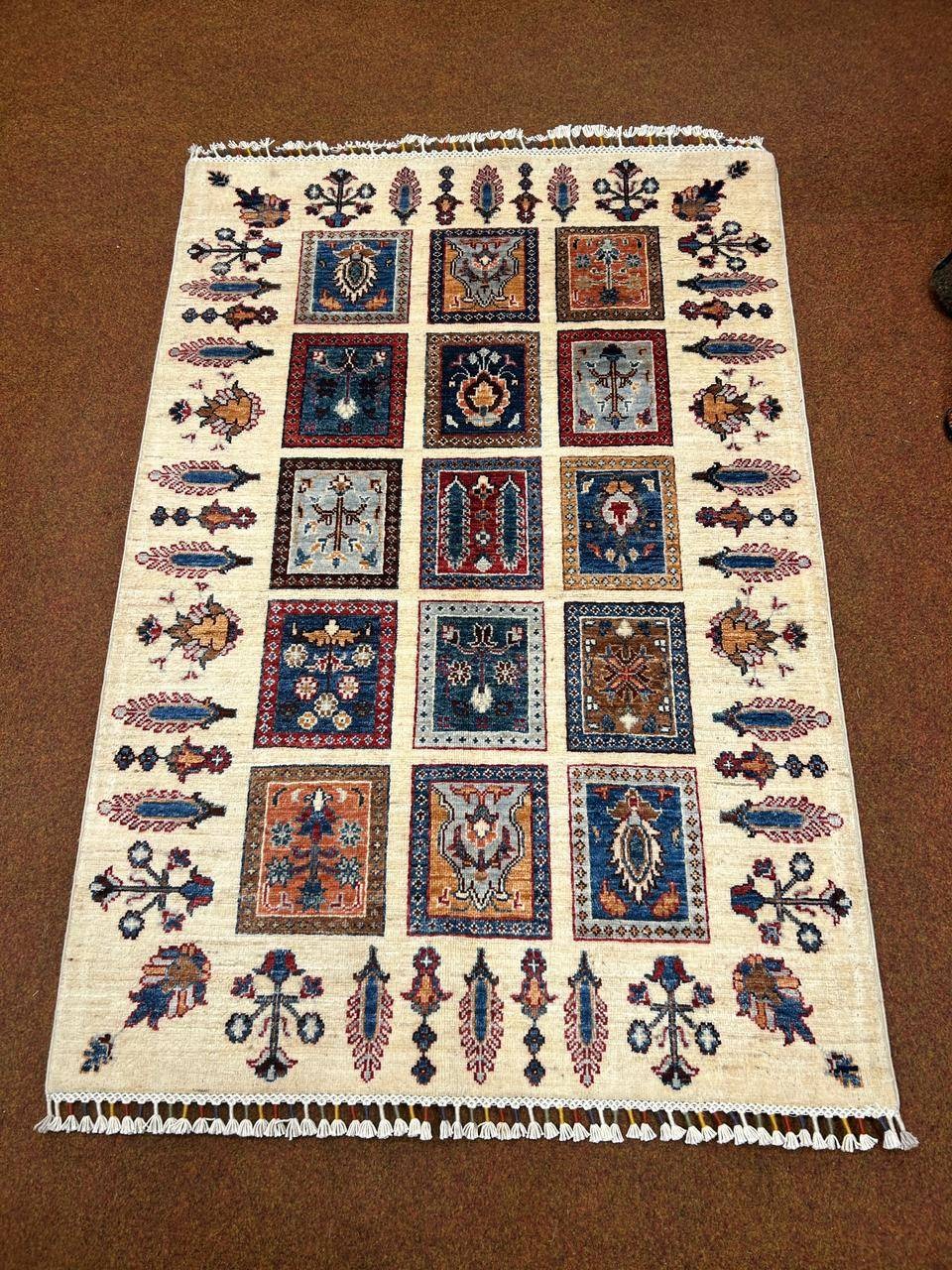 Hand-Knotted Wool Rug with Geometric Motifs